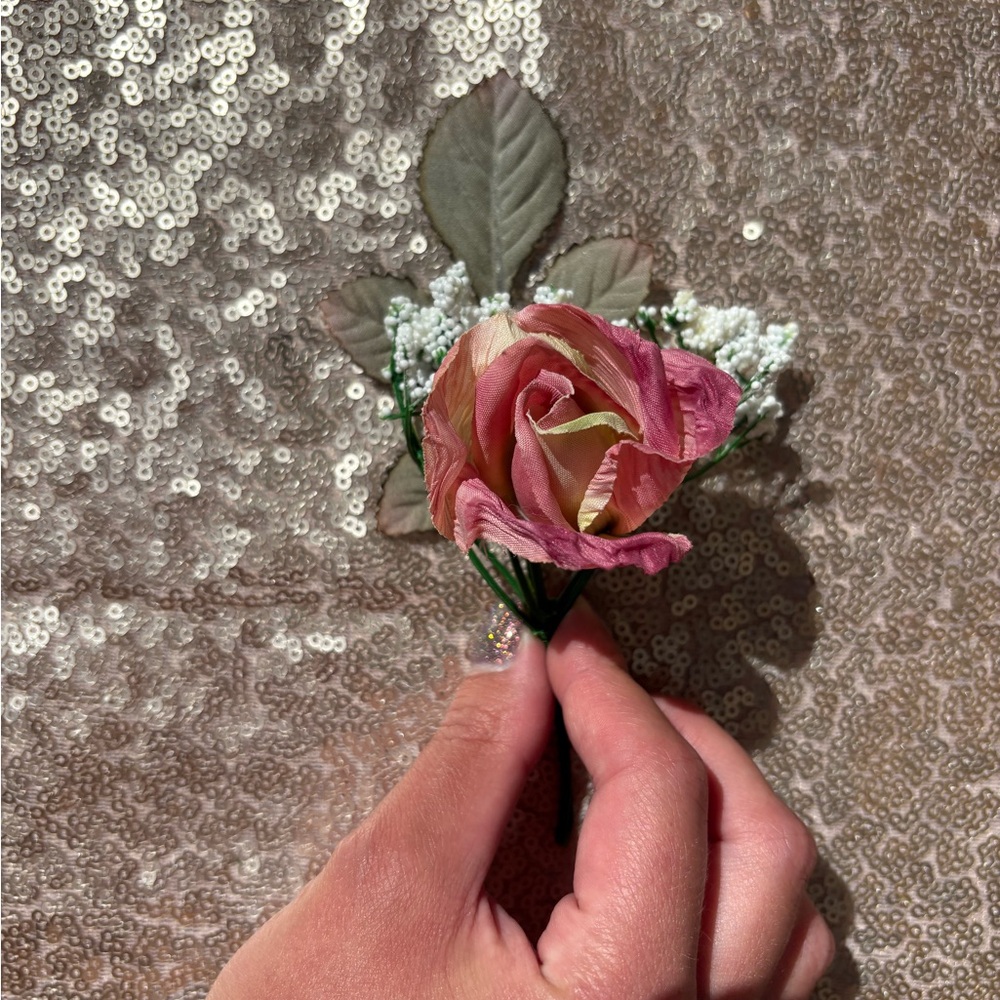 Pink and Cream Artificial Rose Boutonniere